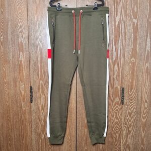 Makobi Mens Large Olive Green Colorblock Jogger Track Pants Relaxed Athleisure